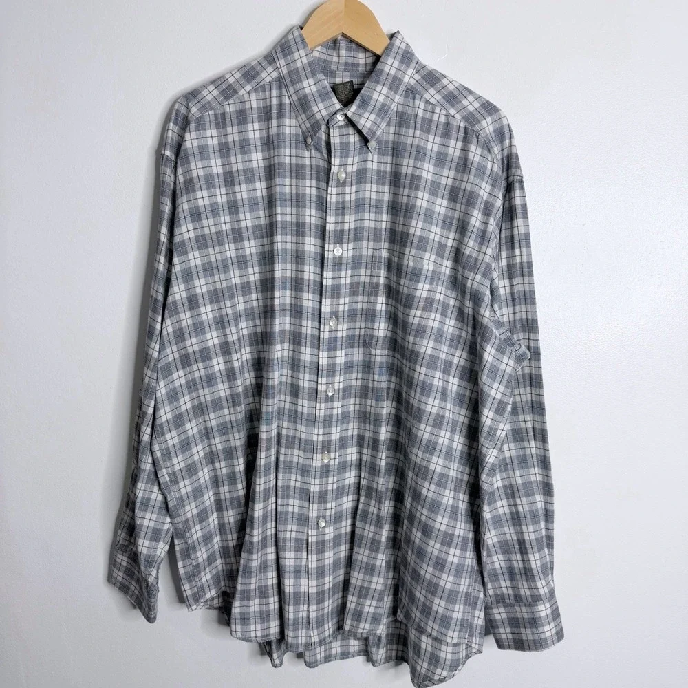 Banana Republic Men Blue White Plaid Large Button Down Shirt Long Sleeve Preppy‎
